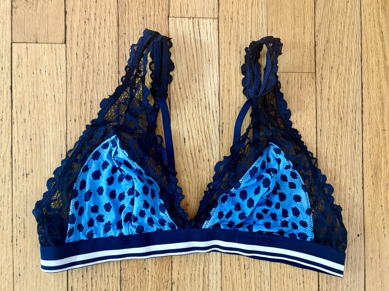 Aerie M Blue Leopard Animal Print Lace Wireless Bralette