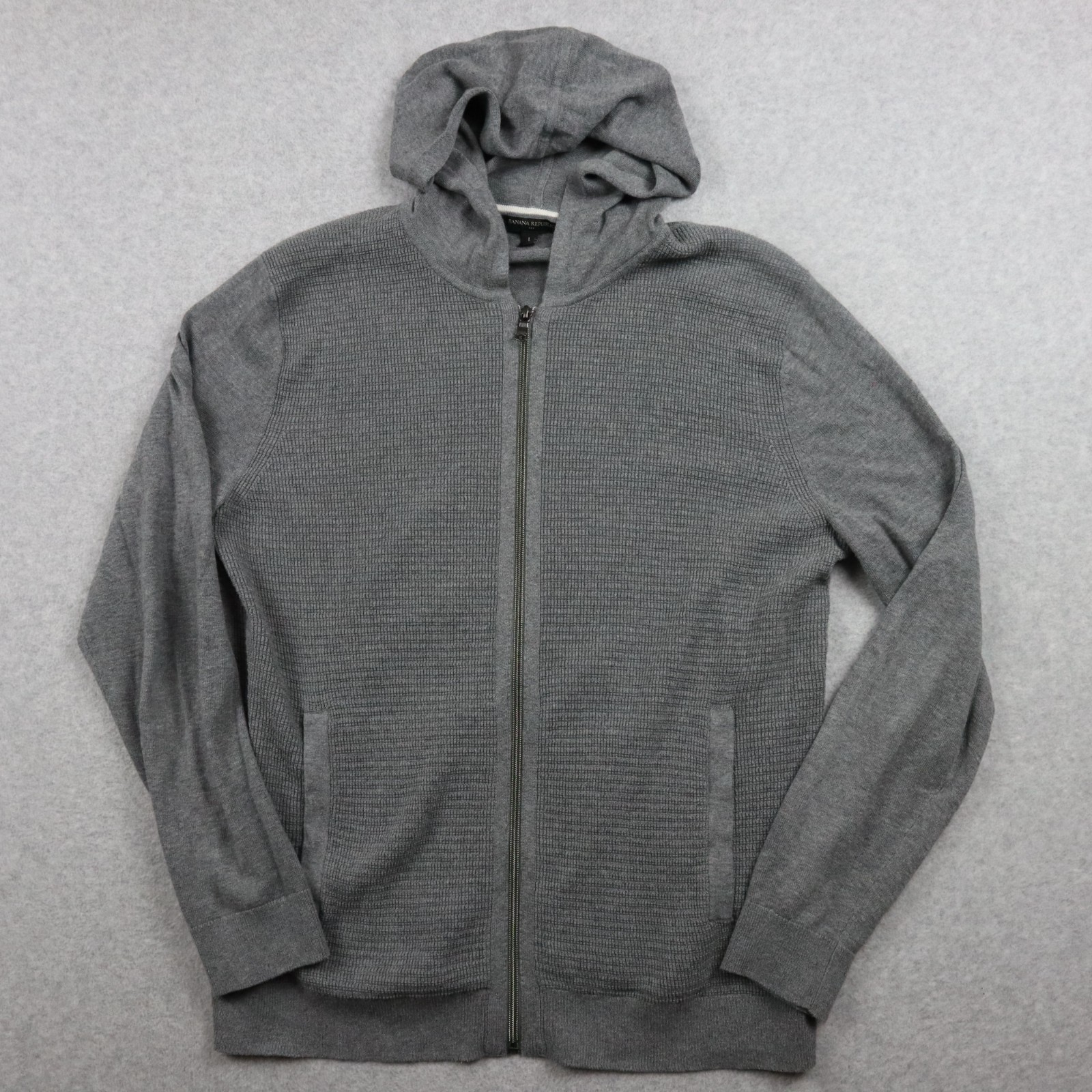 Banana Republic Hoodie Mens Large Full Zip Knit Jacket Casual Gray Long Sleeve