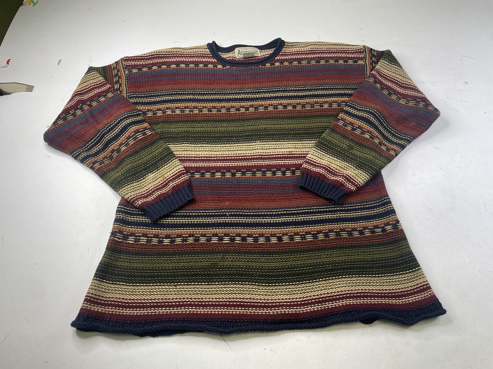 Vintage Aeropostale Roll Neck Cotton Stripped Fisherman Knit Sweater Size Medium