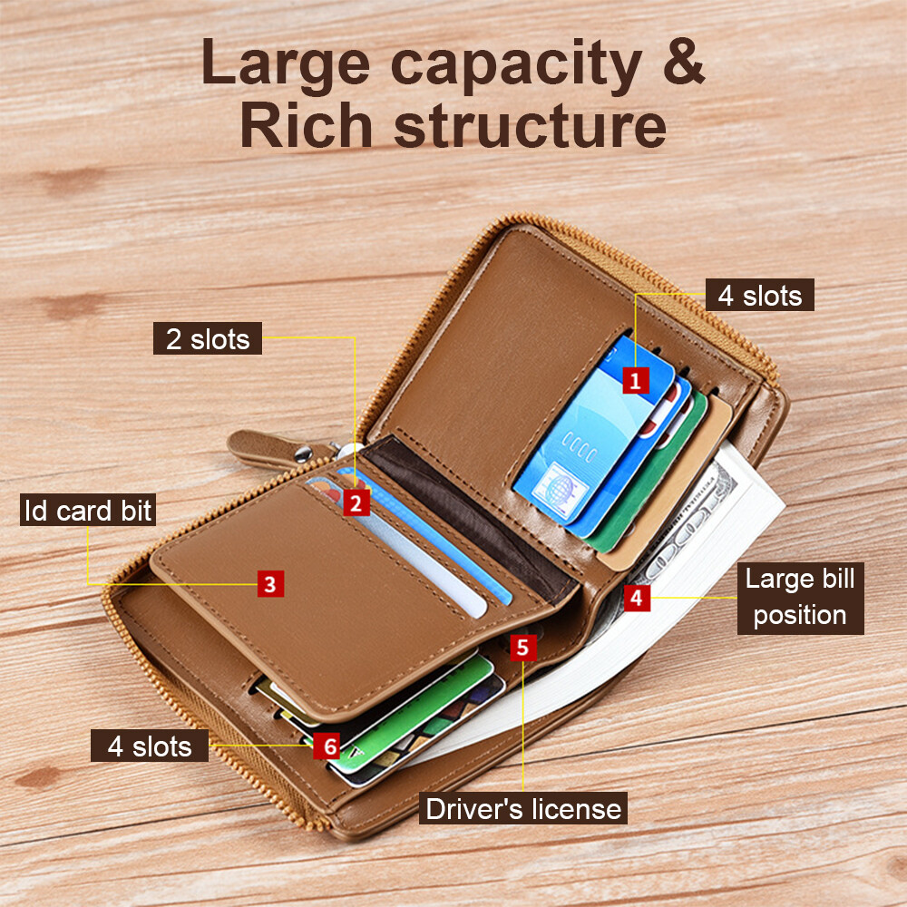 Waterproof Mens RFID Blocking Leather Wallet Credit Card ID Holder Zipper Purse