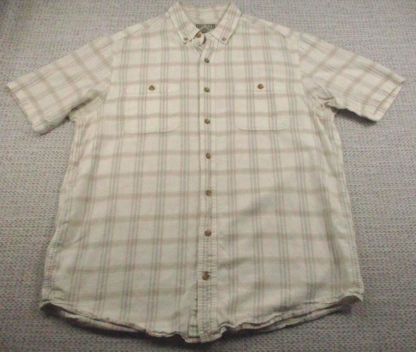 Duluth Trading Shirt Mens L Tall Plaid Short Sleeve Hemp Cotton Casual