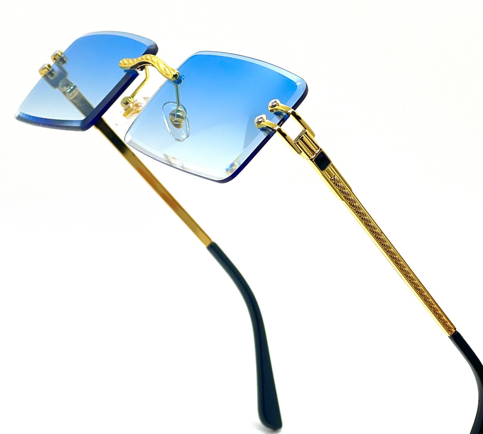 Hip Hop Glasses Clear Lens Gold Frame Rimless Square Shades Migos Quevo Style