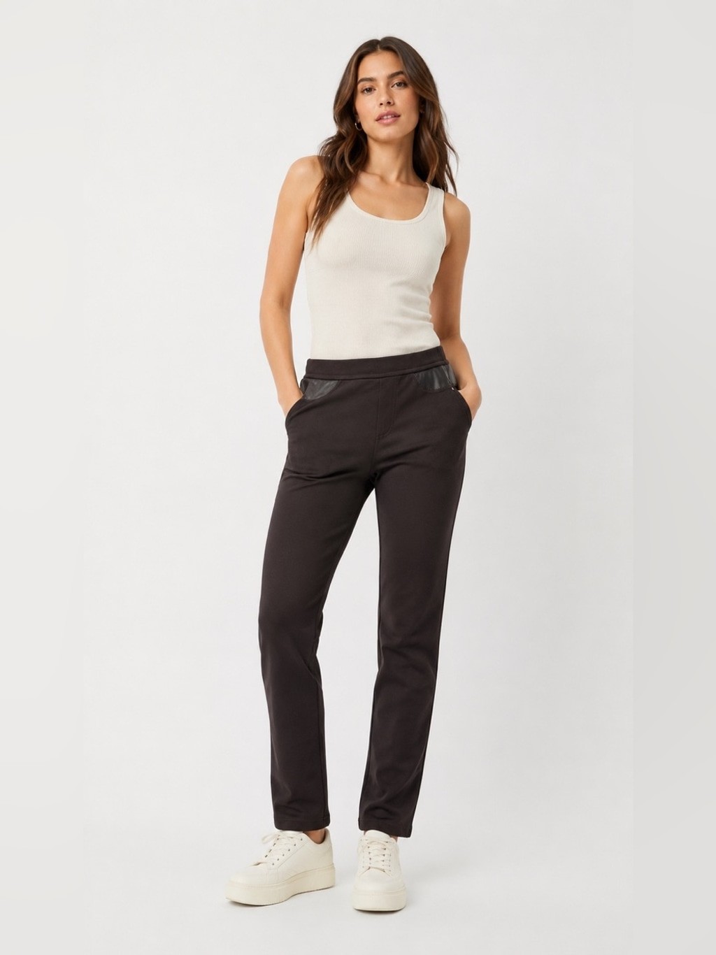 DKNY Black Ponte Pull On Legging Pants Contrast Pocket Detail Medium