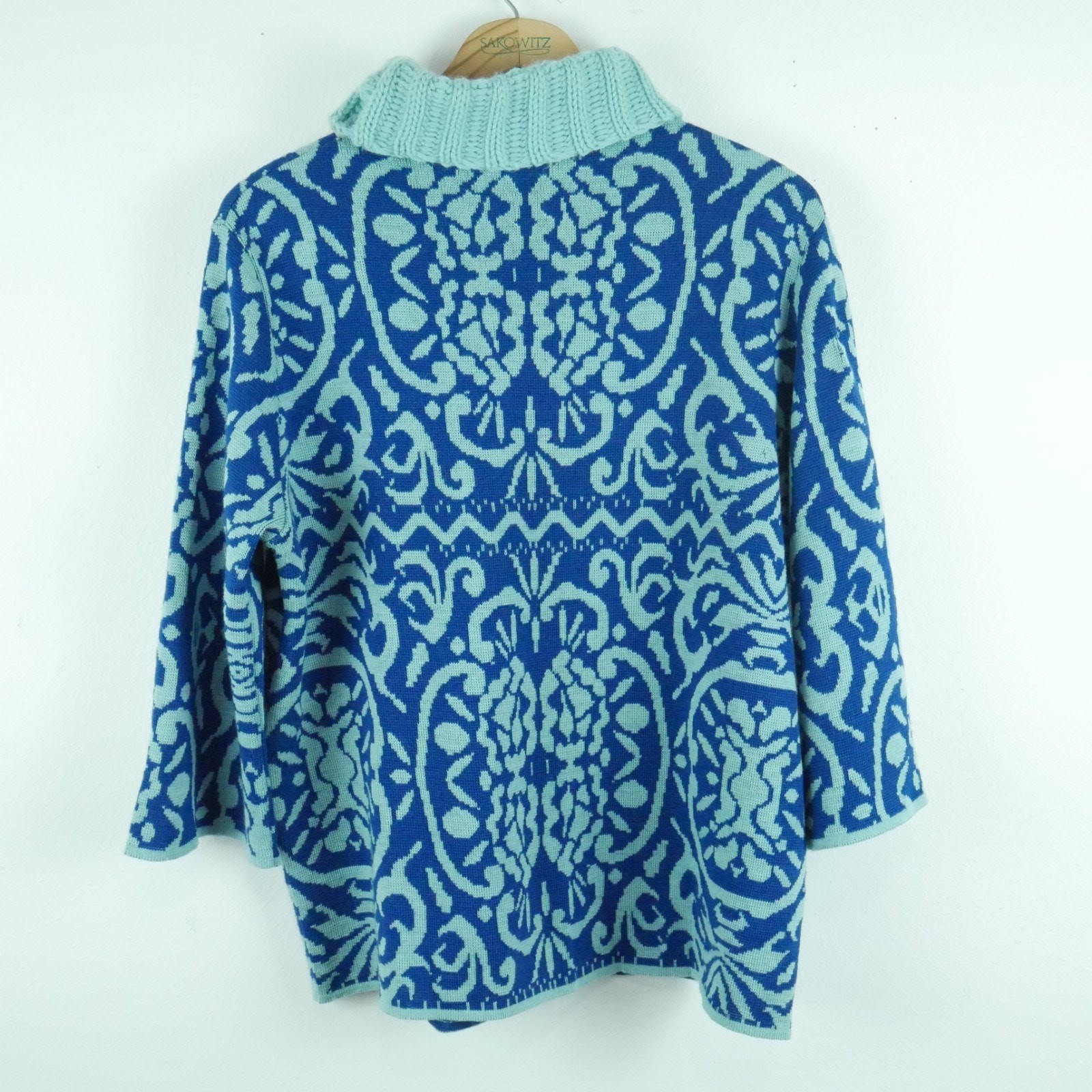 Vintage M L Turtleneck Sweater 100% Wool 60s Retro Blue Maximalist Twee Quirky