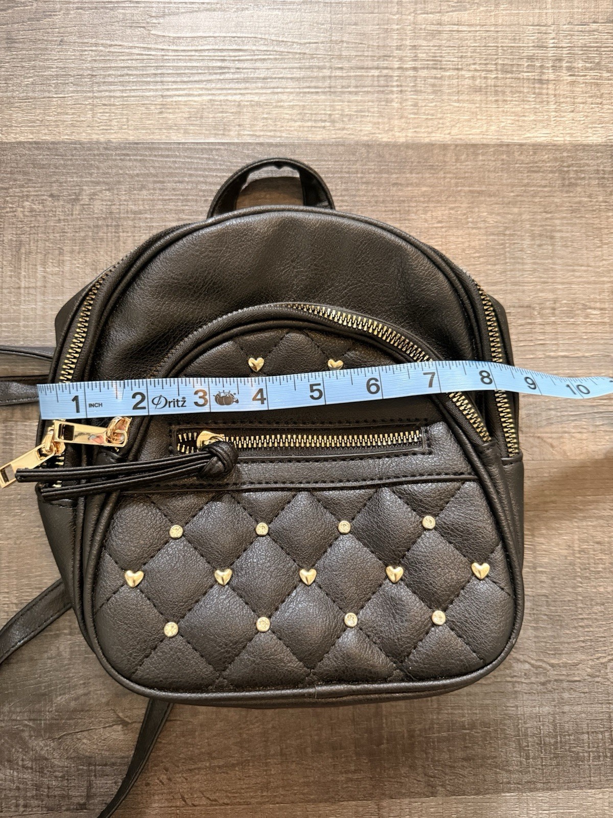 Street Level Black Quilted Mini Backpack Purse, Studs Zip, Edgy Coquette Grunge