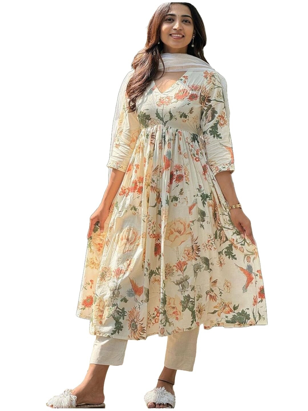 Women’s Rayon Blend Printed Anarkali Kurta with Pant & Dupatta