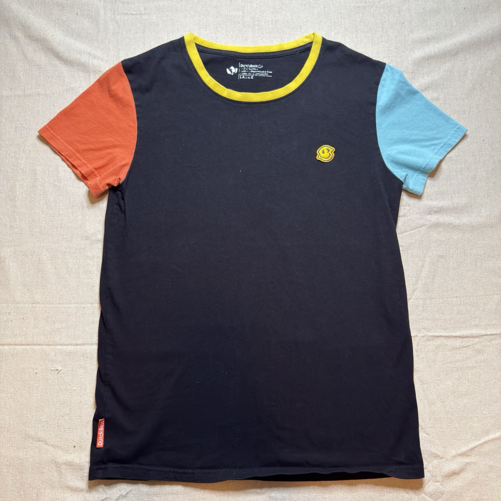 Dutch Bros Coffee Shop Colorblock Logo T-Shirt Unisex Size L Black Crew Neck