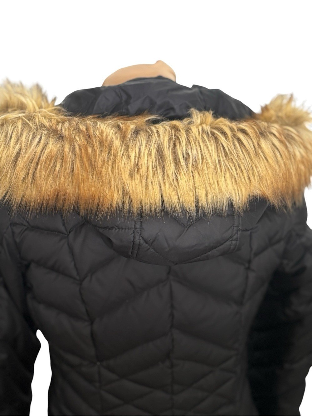 Marc New York Andrew Marc Black Puffer Coat Faux Fur Trim Hood Women’s XS