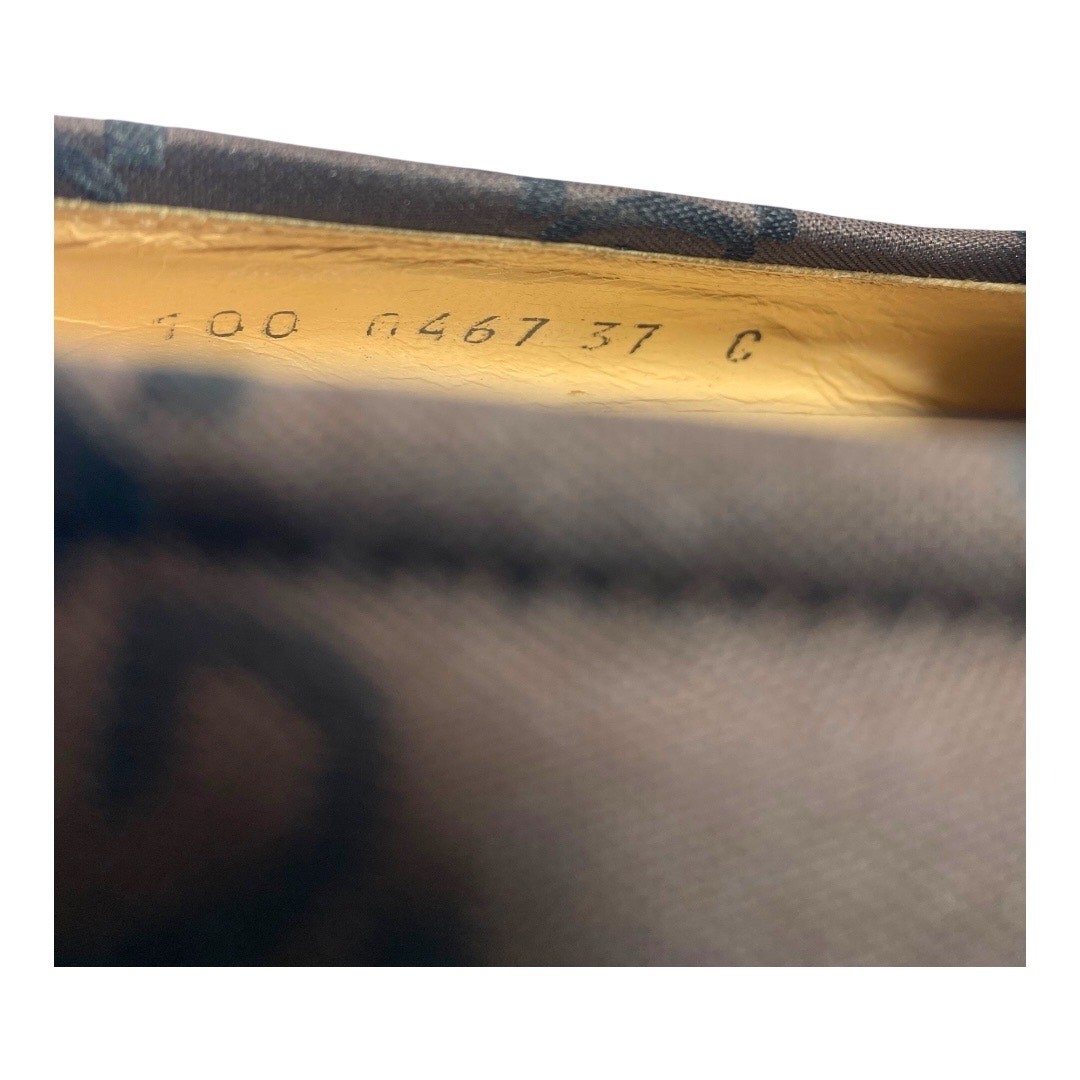 Gucci Logo Monogram Satin Canvas Brown Black Authentic Size IT 37C US 7 Loafers
