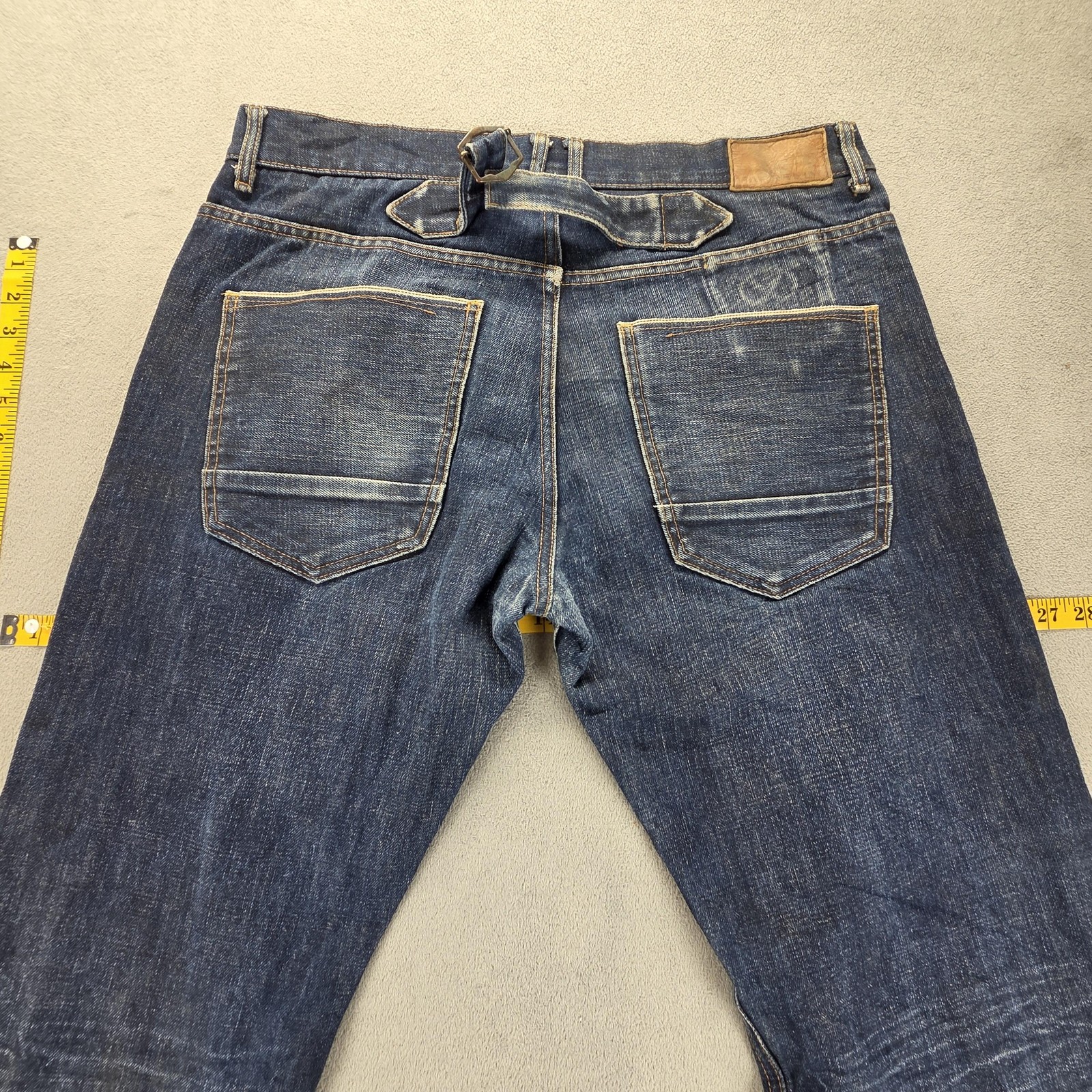 Selvedge Jeans Mens 34×32 Blue Regular Straight Farrell Buckle Back Honeycomb