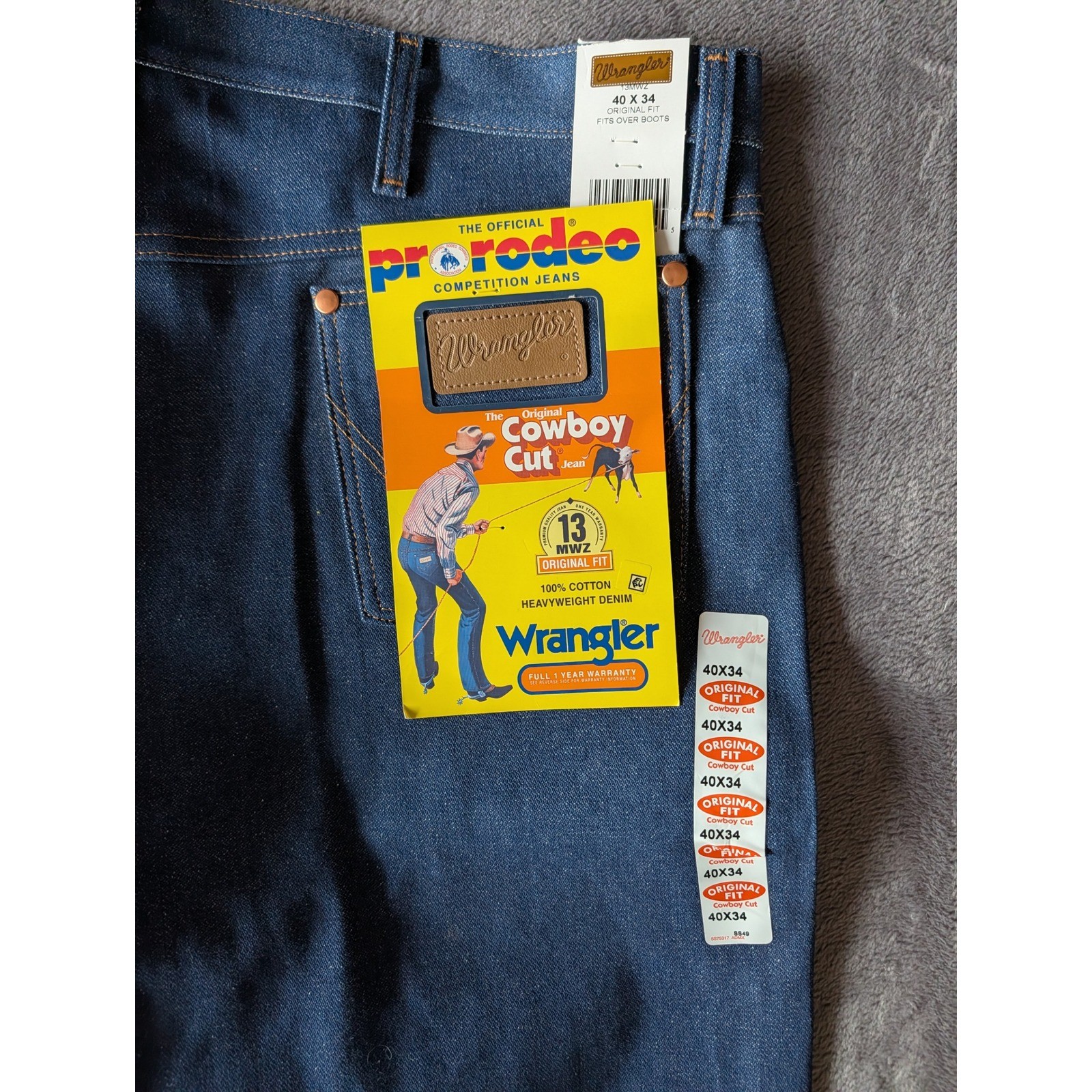 Wrangler 13MWZ Cowboy Cut Original Fit Jeans 40×34 Rigid Blue Heavyweight Denim