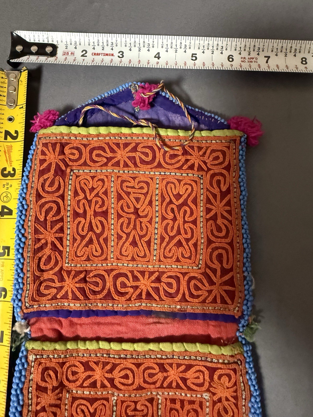 Vintage Afghan Kuchi Tribal Embroidered Beaded Textile Pouch Folk Art