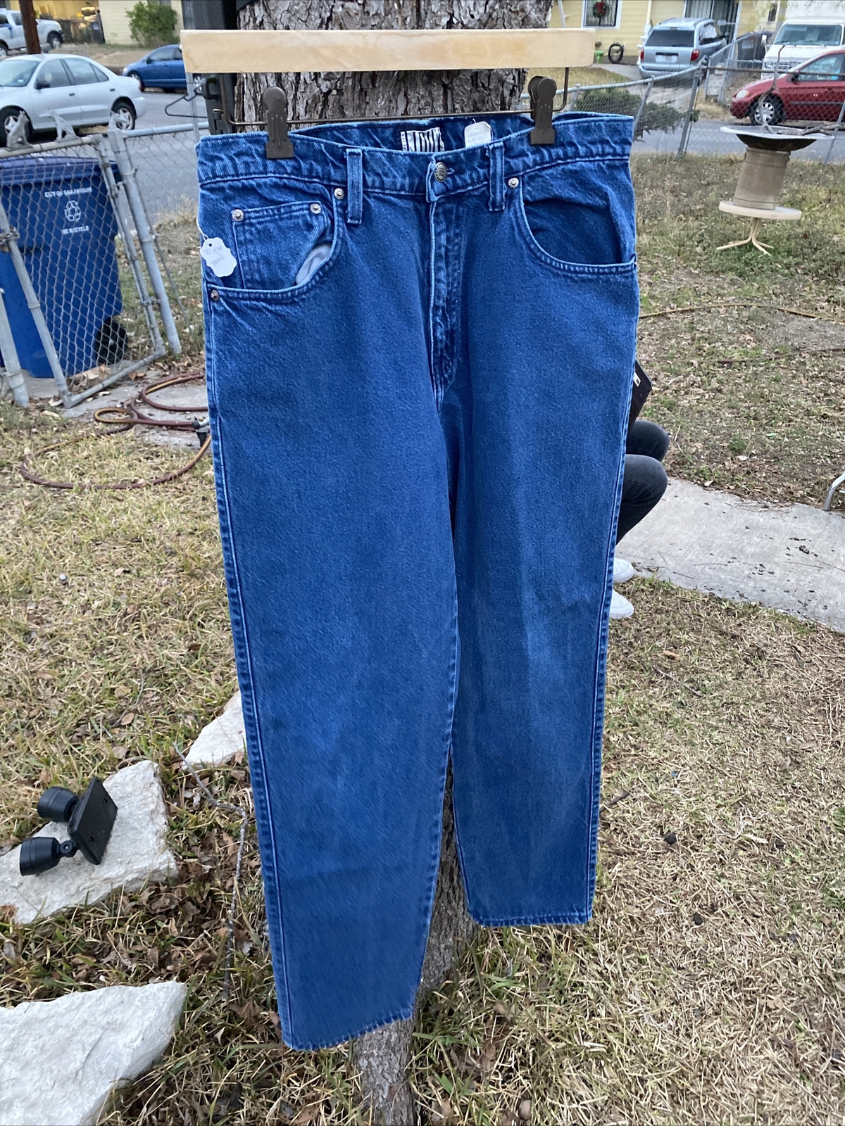 Vintage High Waisted Royal Blue Faded IOU Tapered Mom Jeans 30 W X 29 L Womens