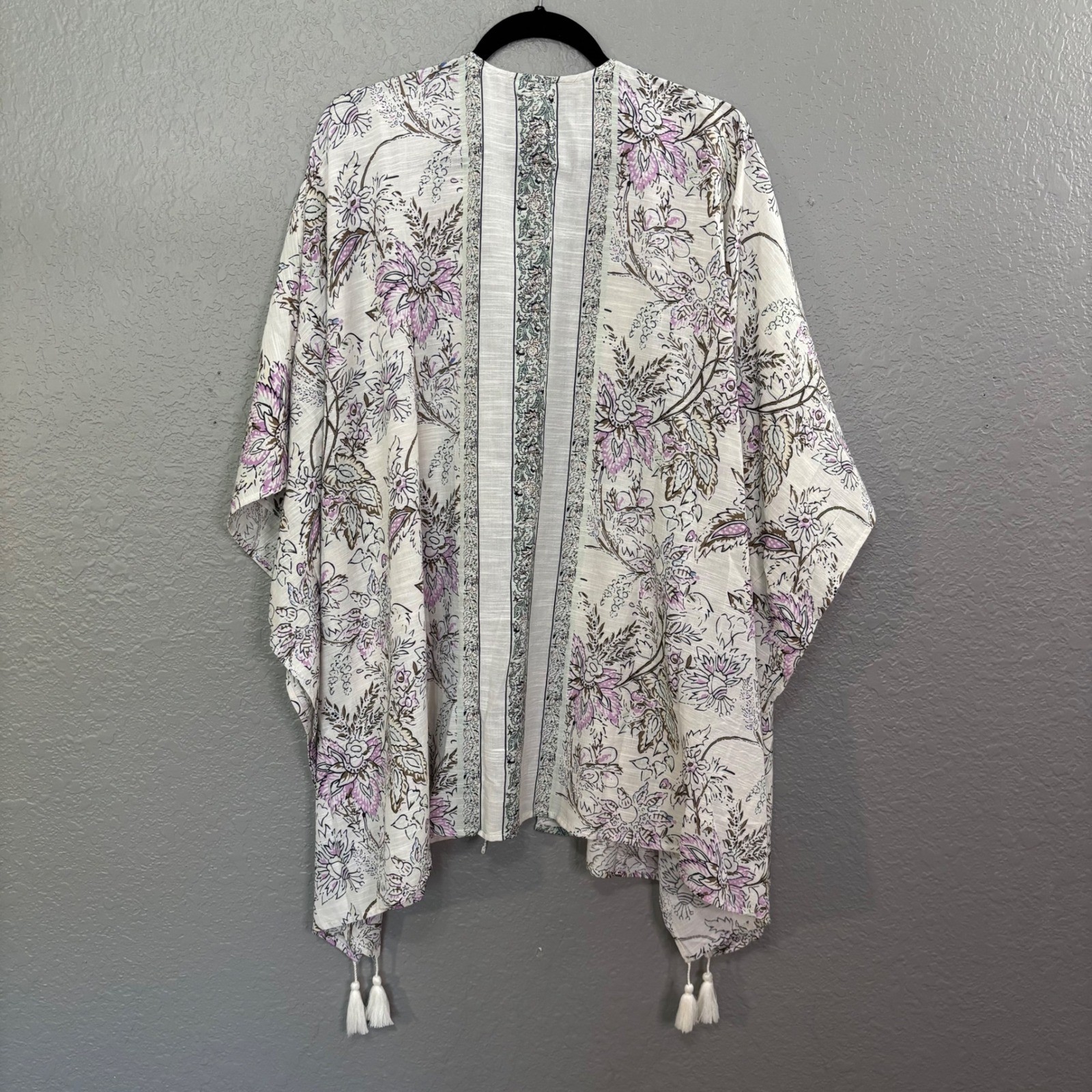 J. Jill Floral Kimono Wrap Barley Multicolored Tassel Open Front XL-3X New
