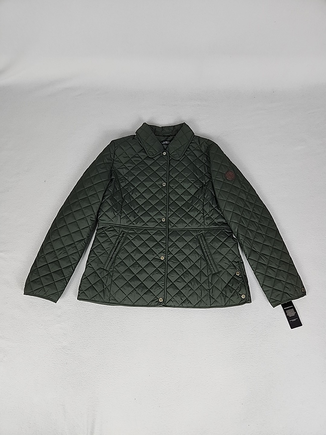 Lauren Ralph Lauren Diamond Quilted Button Up Mid Jacket Women’s Large Green