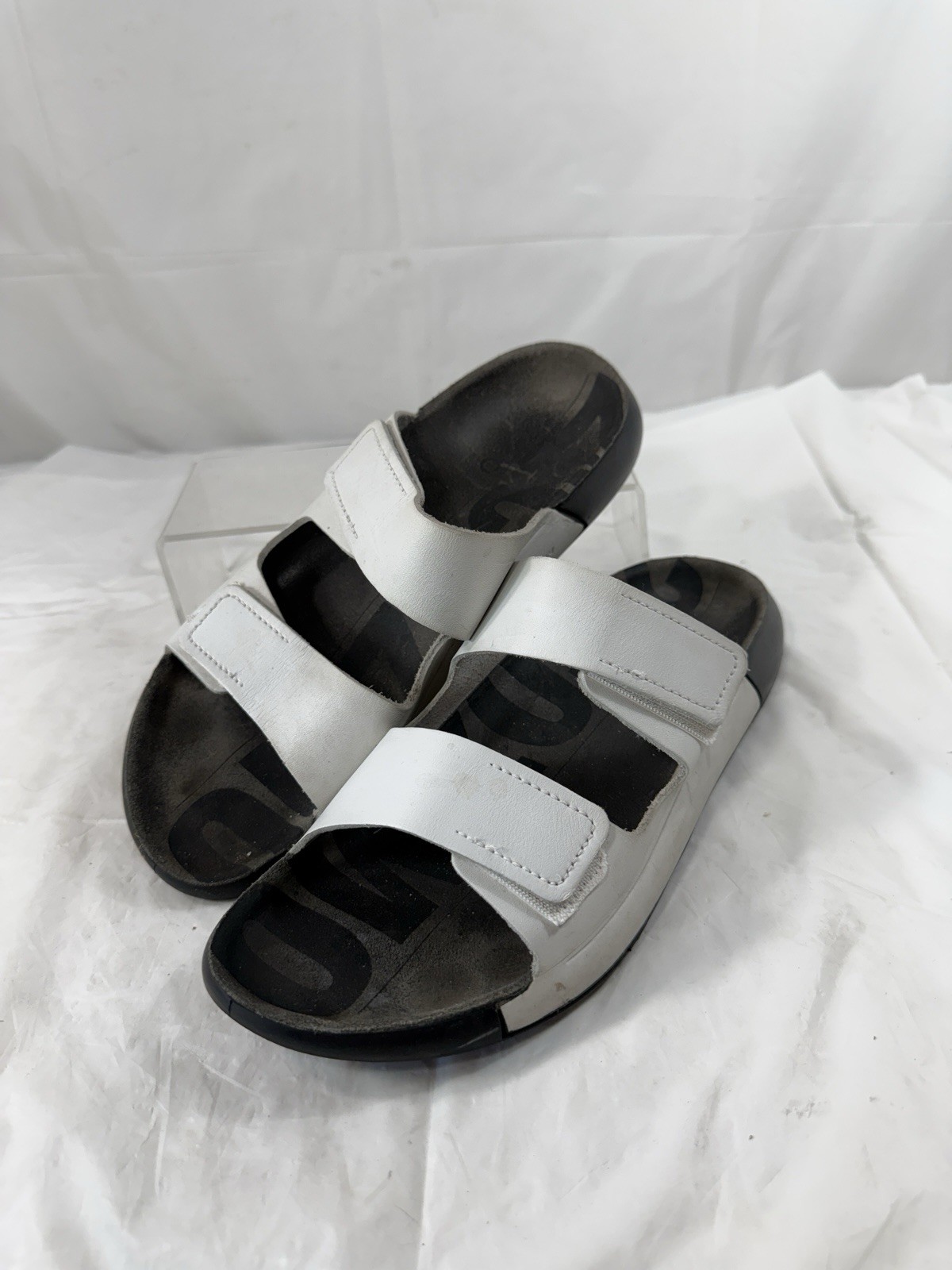 Ecco 2nd Cozmo 2 Band Leather Slide White Sandal Size 6-6.5