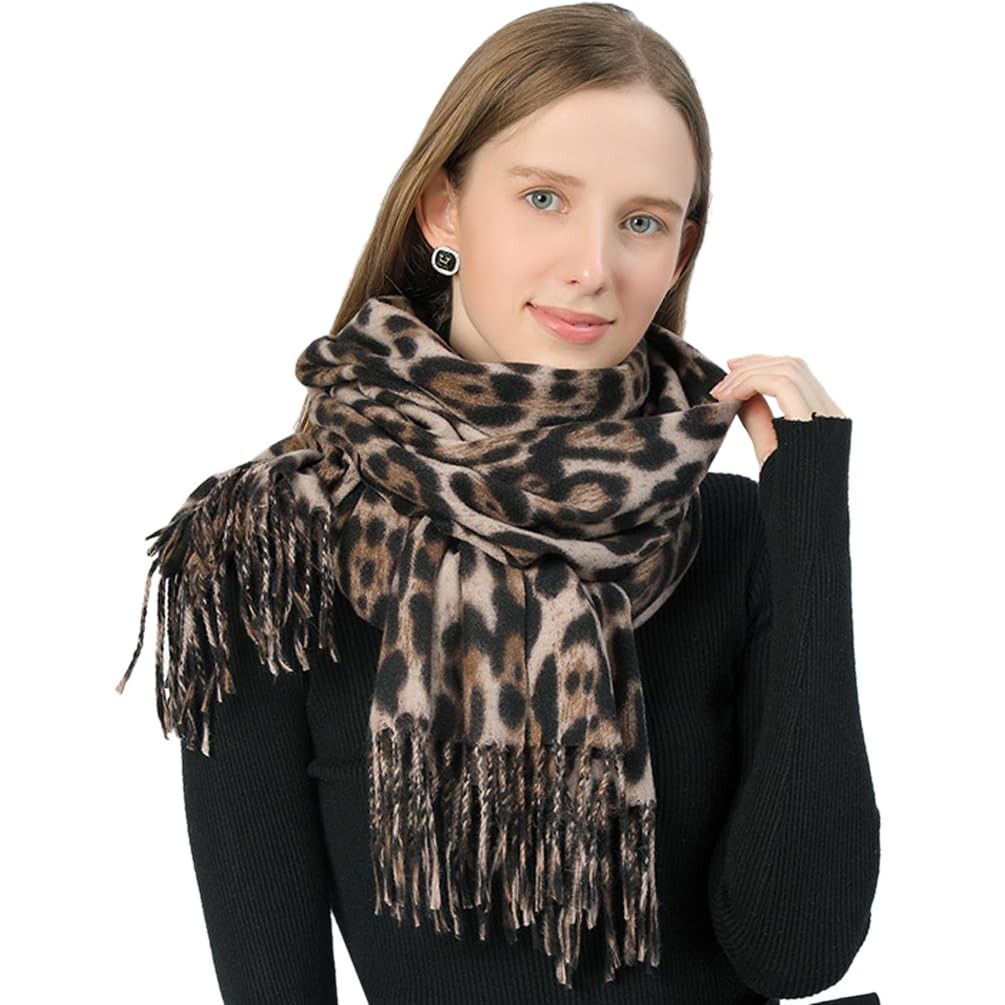 Classic Leopard Print Scarf Winter Warm Animal Soft Cashmere Blanket Scarf Wr…