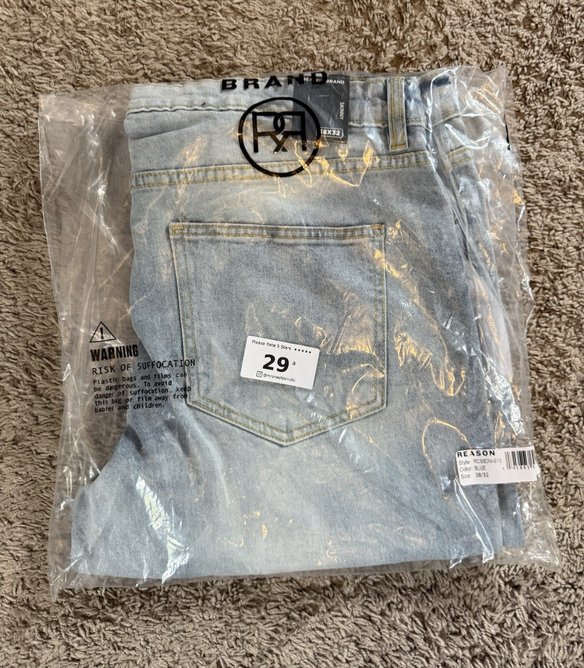 REASON Men’s Light Wash Distressed Skinny Slim Fit Denim Jeans Blue