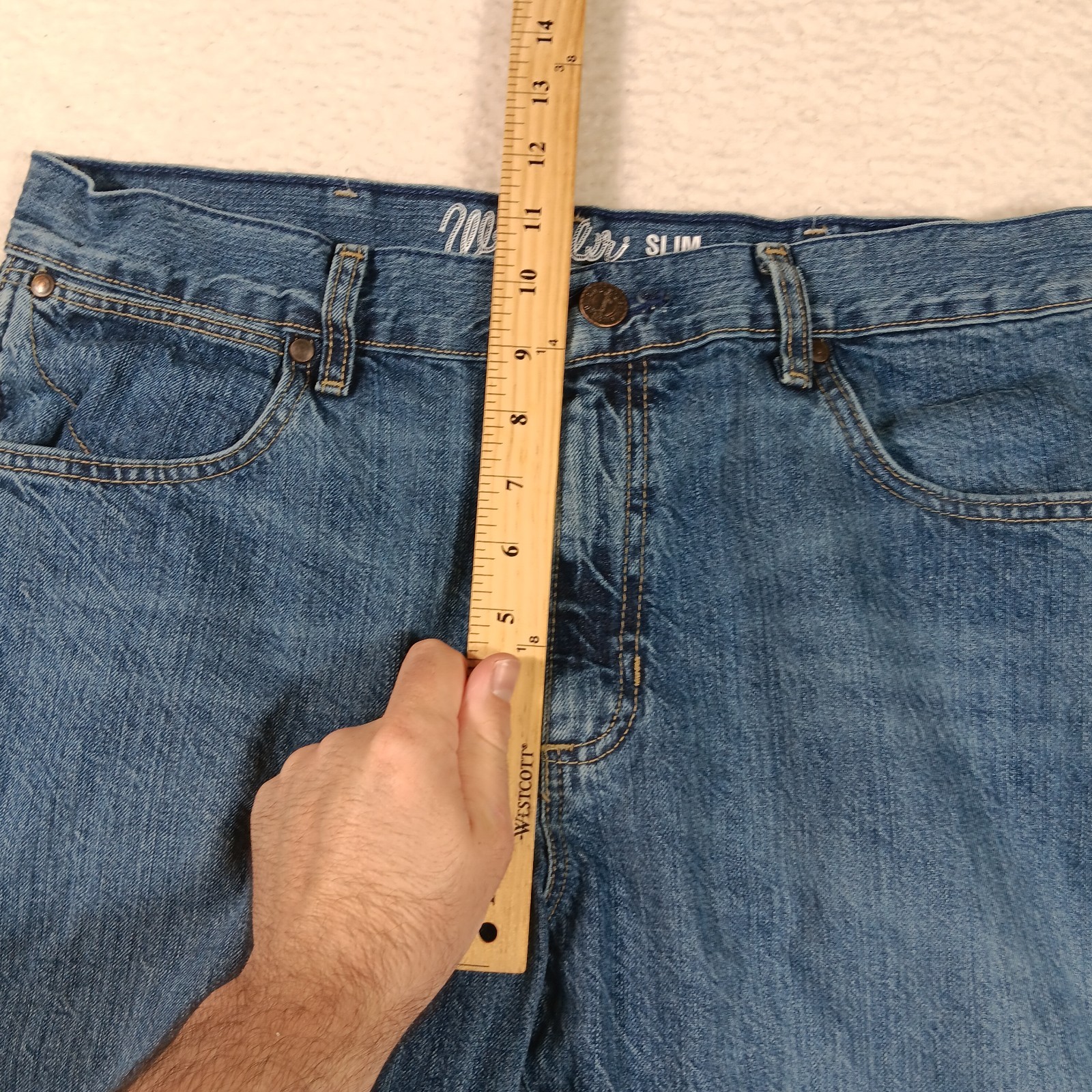 Wrangler Retro Jeans Mens 35×34 Blue Denim Slim Boot Western Cowboy Workwear