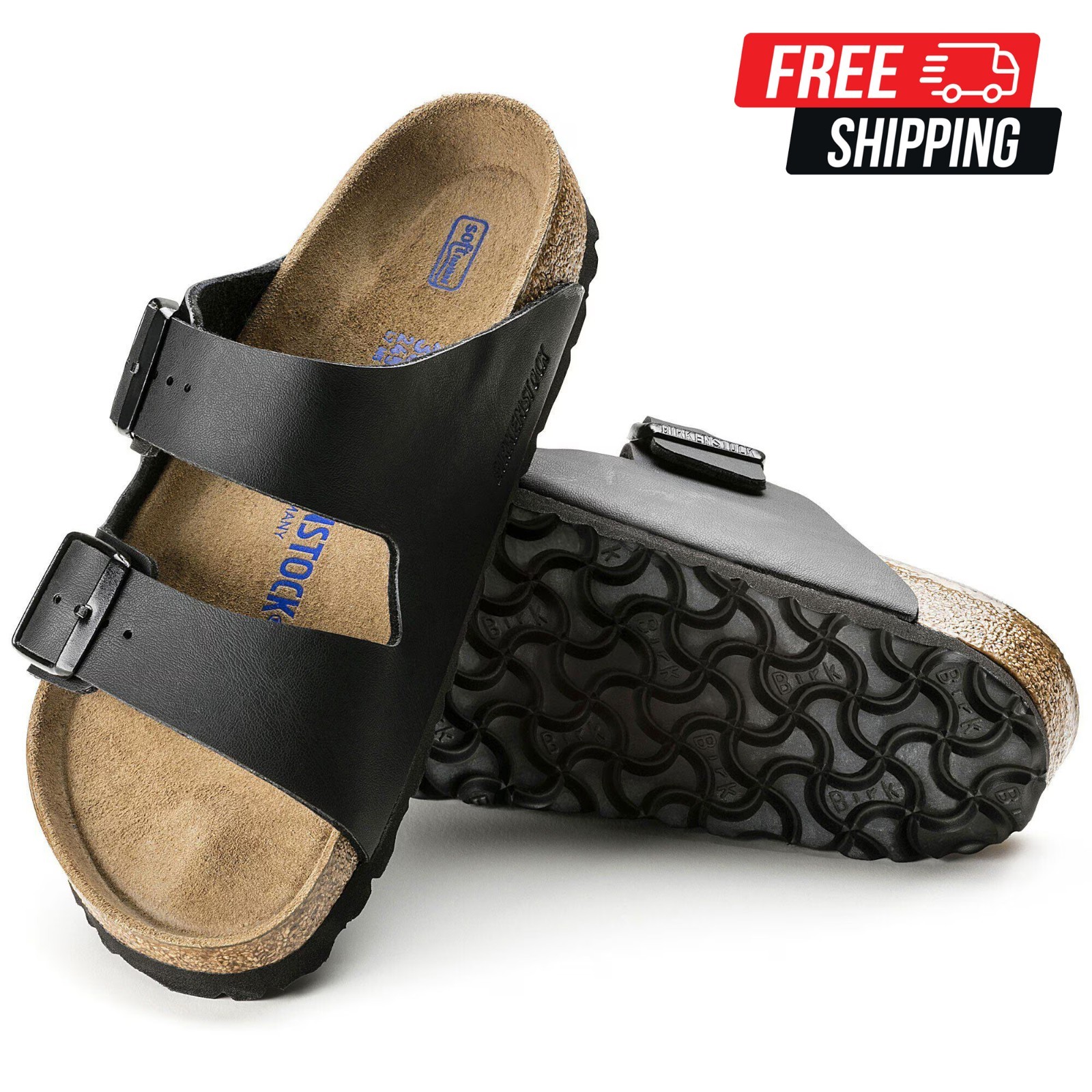 Birkenstock Arizona Soft Footbed Birko-Flor Sandals Black Brand New