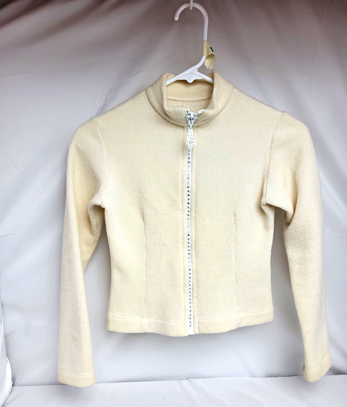 Figure skating Ivory Solid Mock Neck Full Zip Knit Cardigan Sweater girls Size S