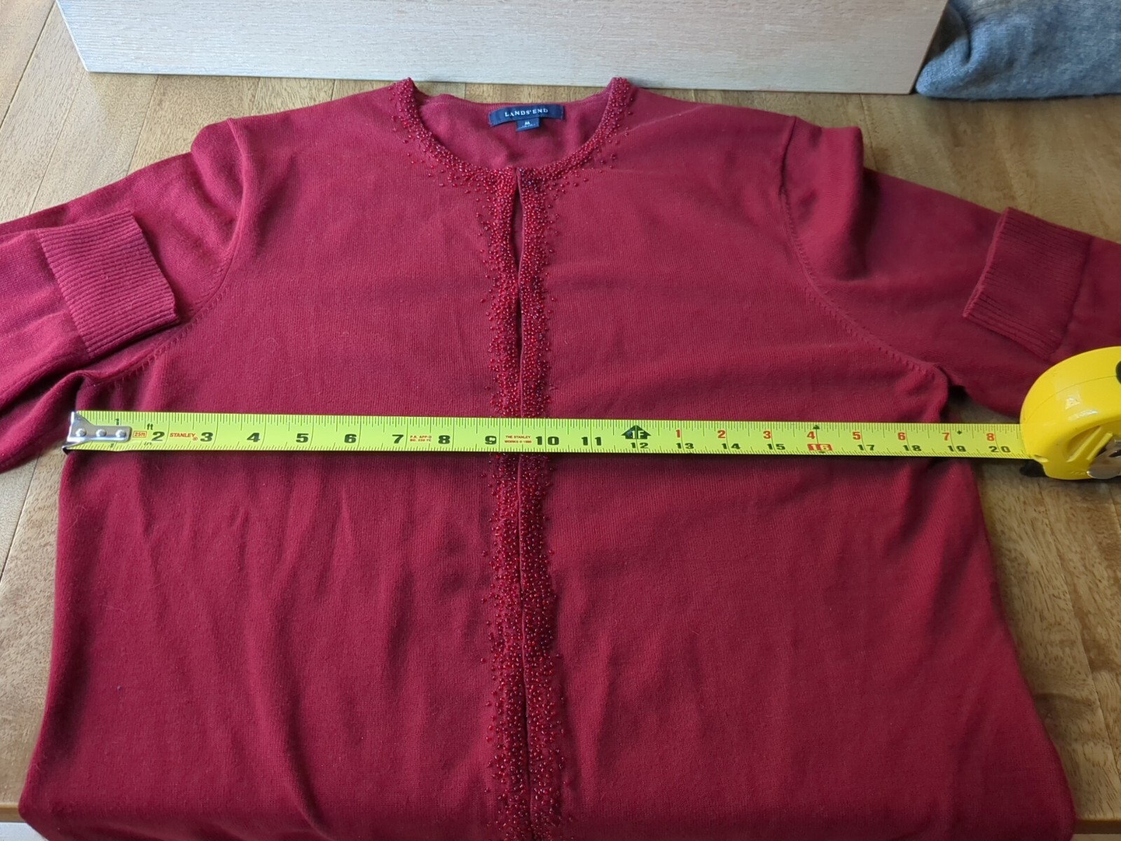 Lands End Holiday Evening Beaded Cotton Cardigan Sweater Open Front M 8-10 Red
