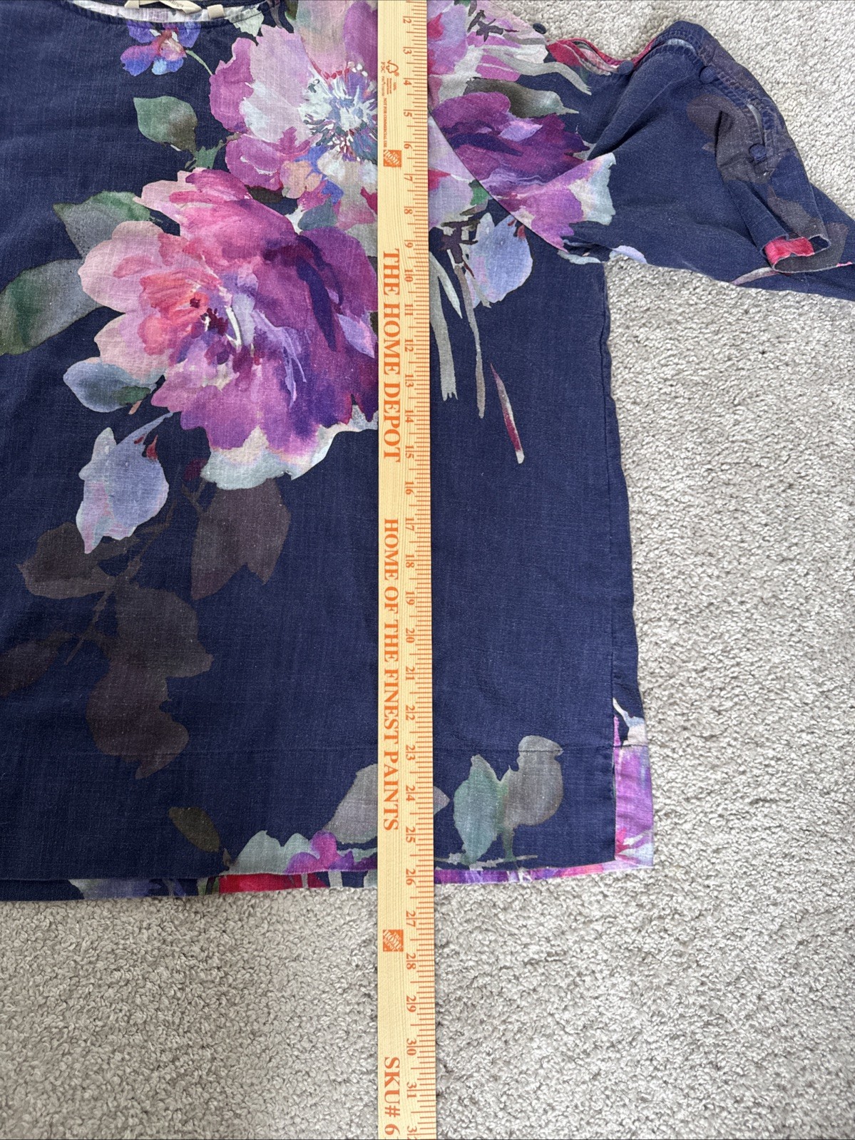 Soft Surroundings Linen Floral Blouse Navy Blue Sz 2x Tunic