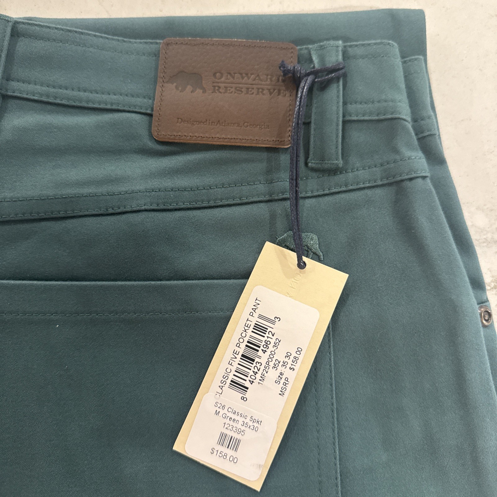 New with Tags Onward Reserve Men’s Green Classic Five Pocket Pants