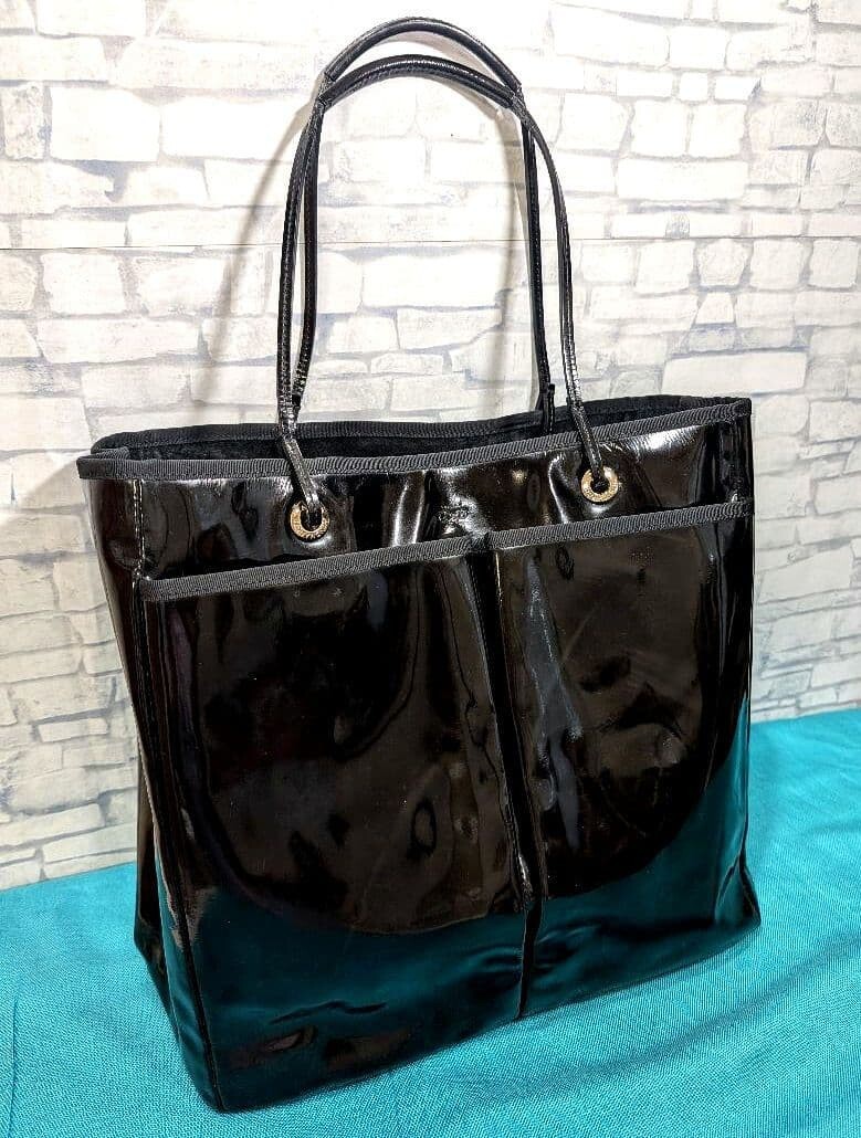 Anya Hindmarch Black Patent Leather Tote Bag Shoulder Work A4 Large 12.6in
