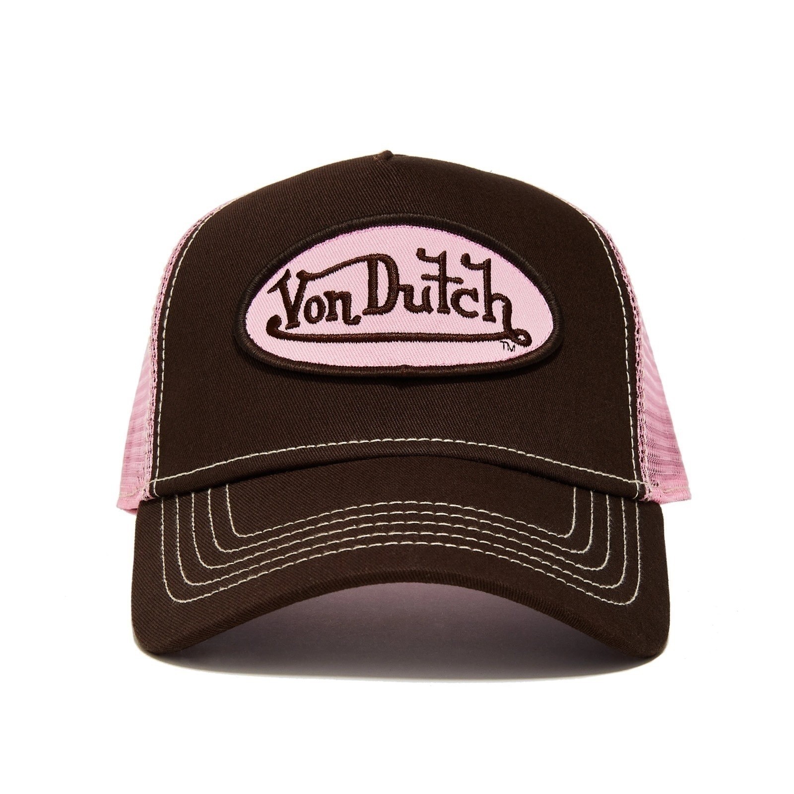 NEW Von Dutch Hat Brown Pink Patch Trucker Mesh SnapBack Cap NWT Retro unisex