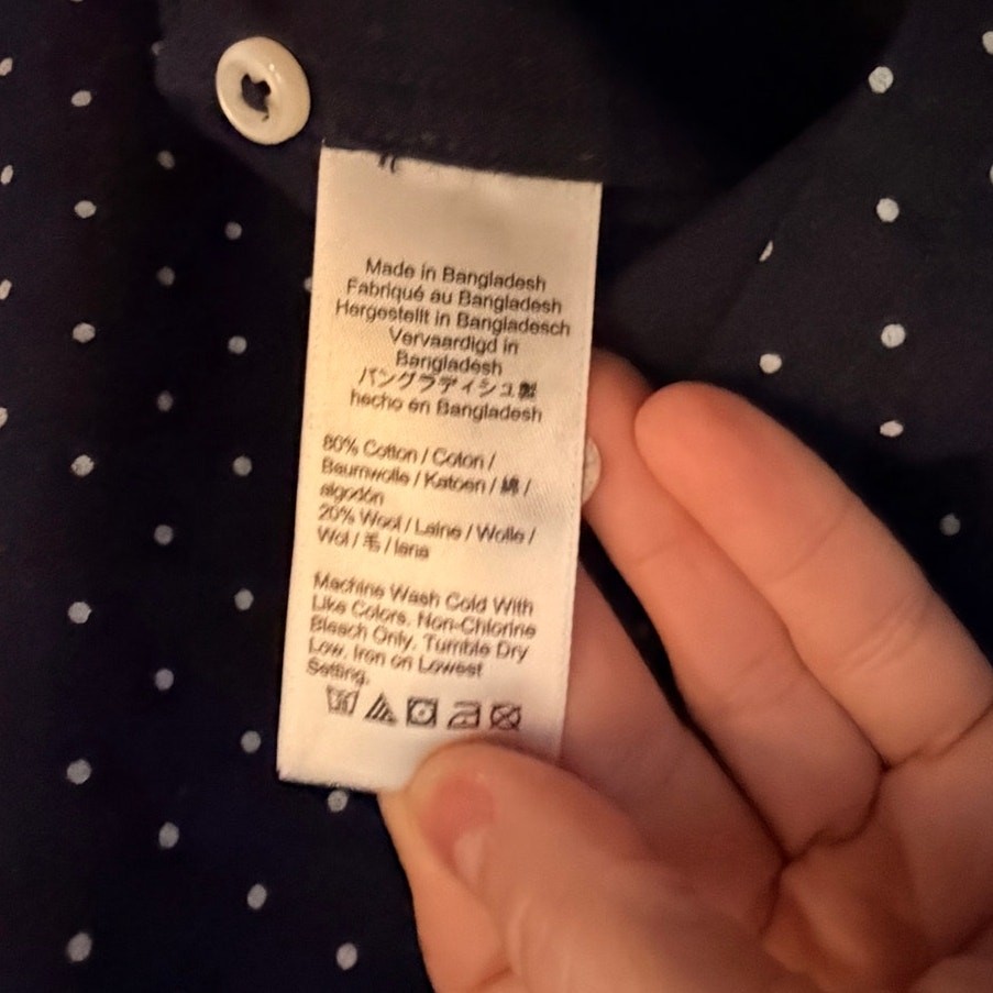 J. Crew Perfect NWT Dark Blue Shirt White Polka Dots Size XXL Wool Blend