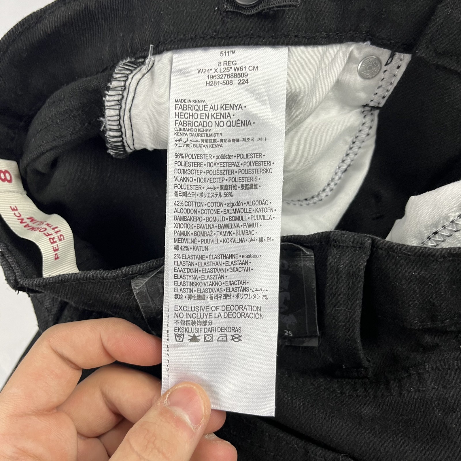 EUC Levi’s 511 Slim Boys 8 REG Performance Black Stretch Denim Jeans W24 L25