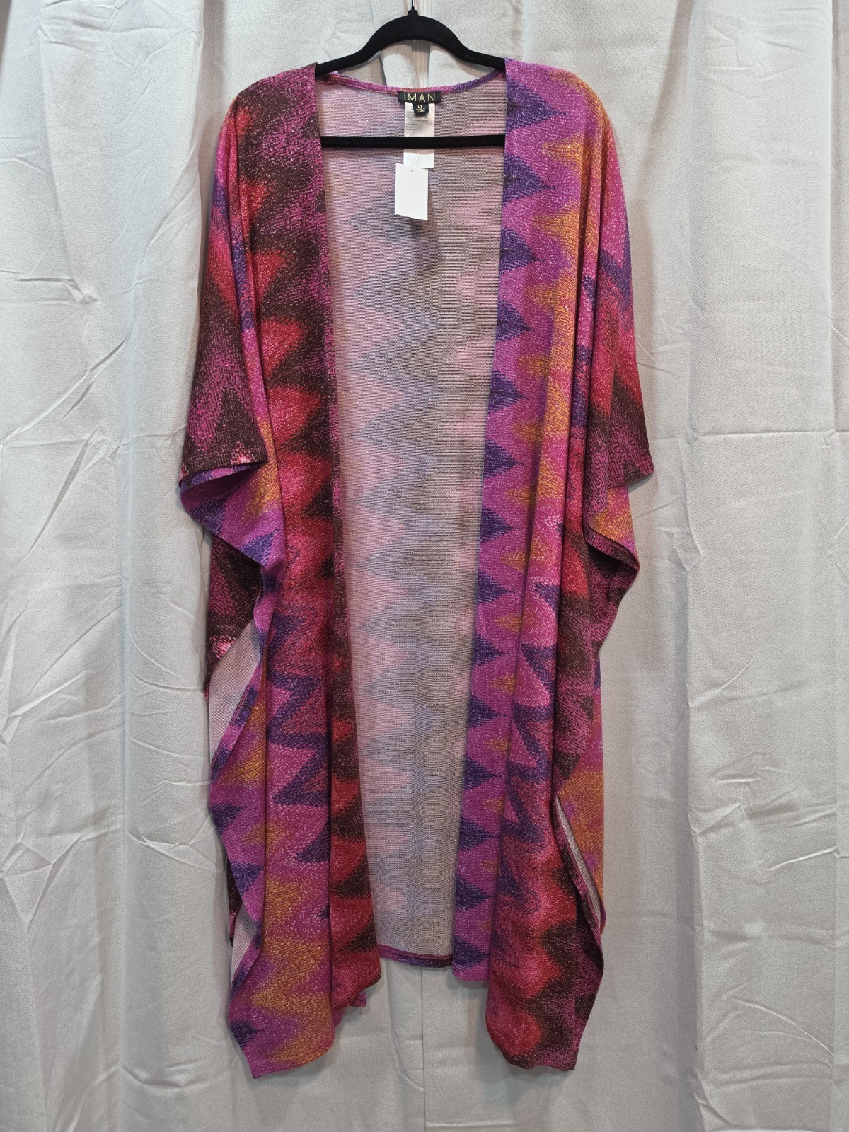 IMAN Shimmering Zig Zag Pink Fuschia Kimono Duster Size Large Tall