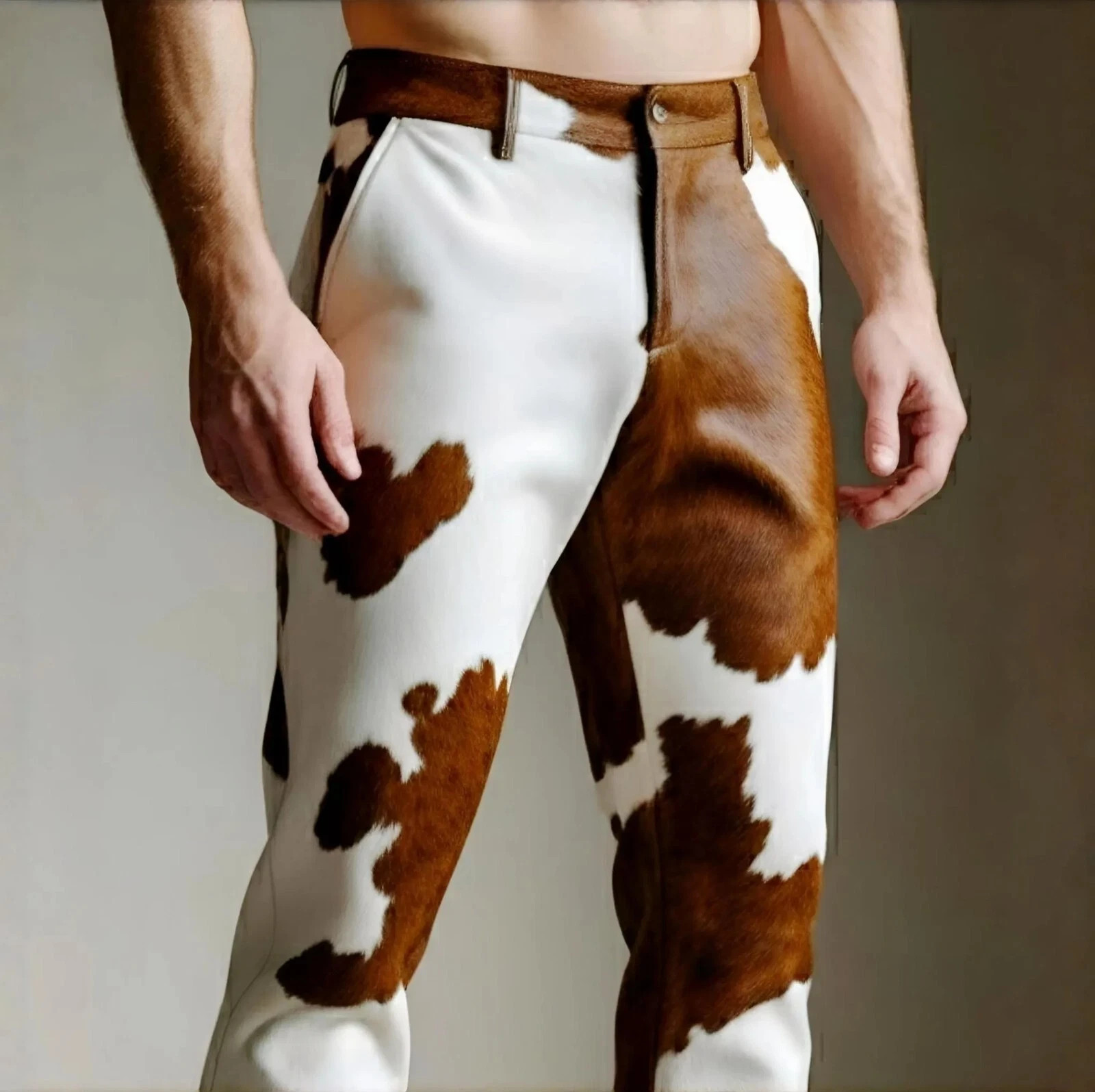 Men’s Real Cowhide Soft Leather Pants Western Pony Skin Hair-On Cowboy Style,NEW
