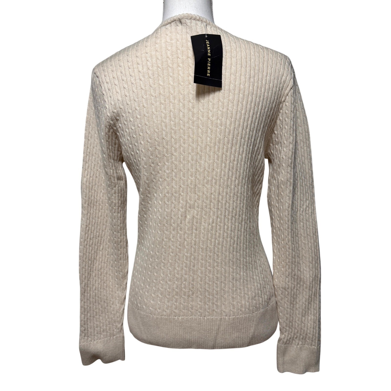 Jeanne Pierre Womens V-Neck Cable Knit Cotton Sweater Cream 5101F10 L