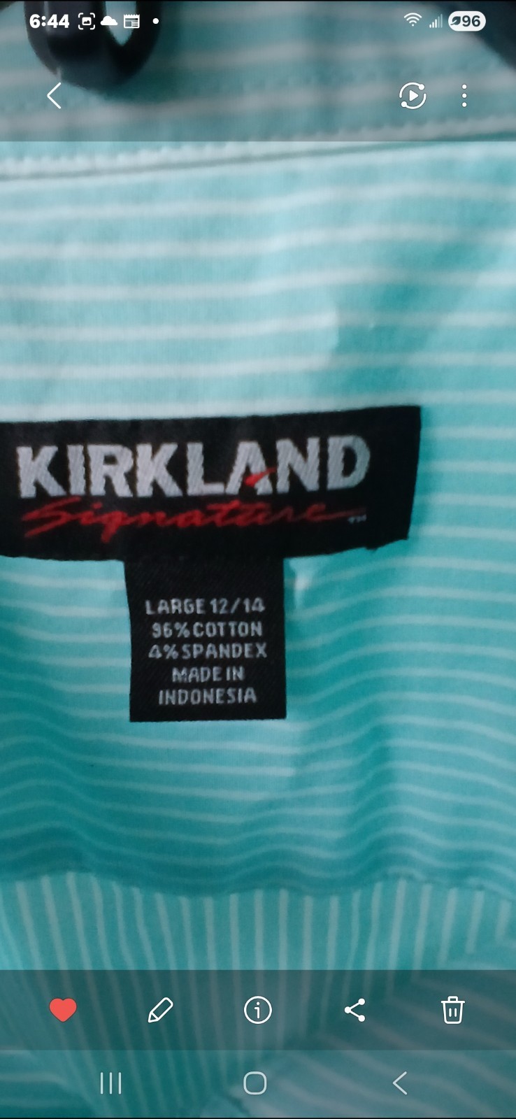 Kirkland Turquoise and White Pin Stripe Tappered Shirt Sz Large Womens Classic