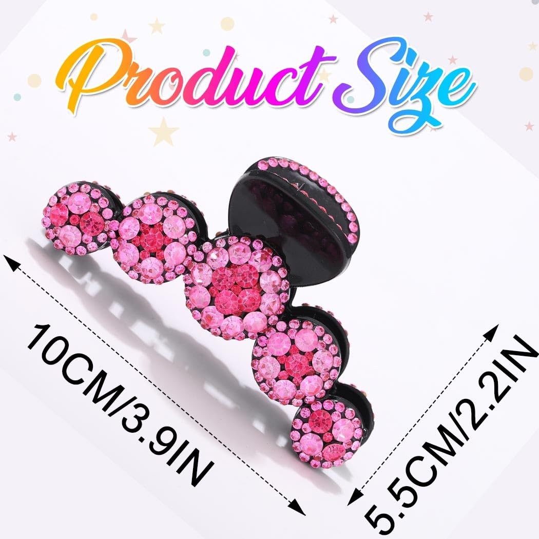 Pecieco Pink Rhinestone Hair Claw Clip 1 Count (Pack of 2), a-Pink & Purple