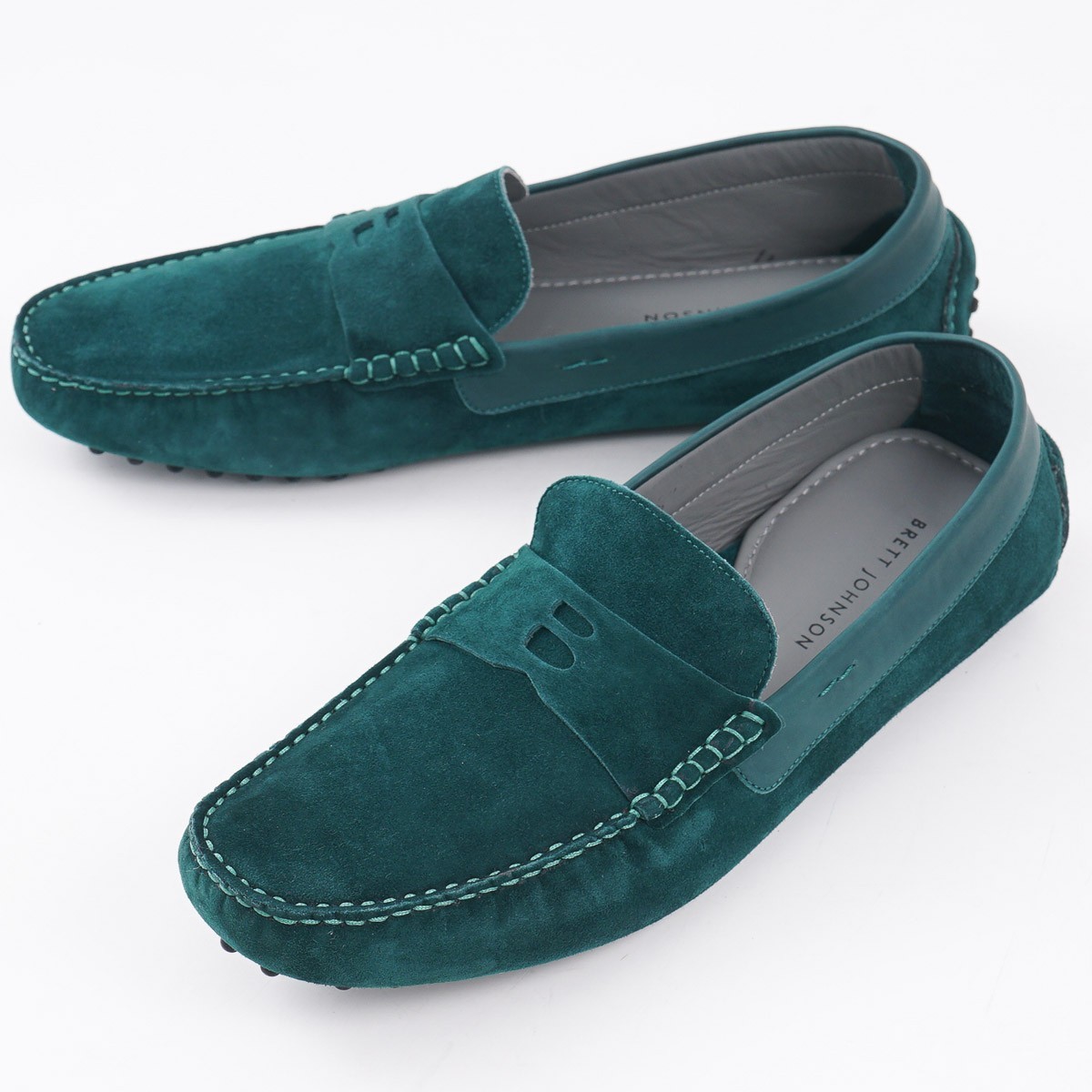 Brett Johnson Emerald Green Calf Suede Driving Moccasins 10.5 (Eu 43.5) Shoes