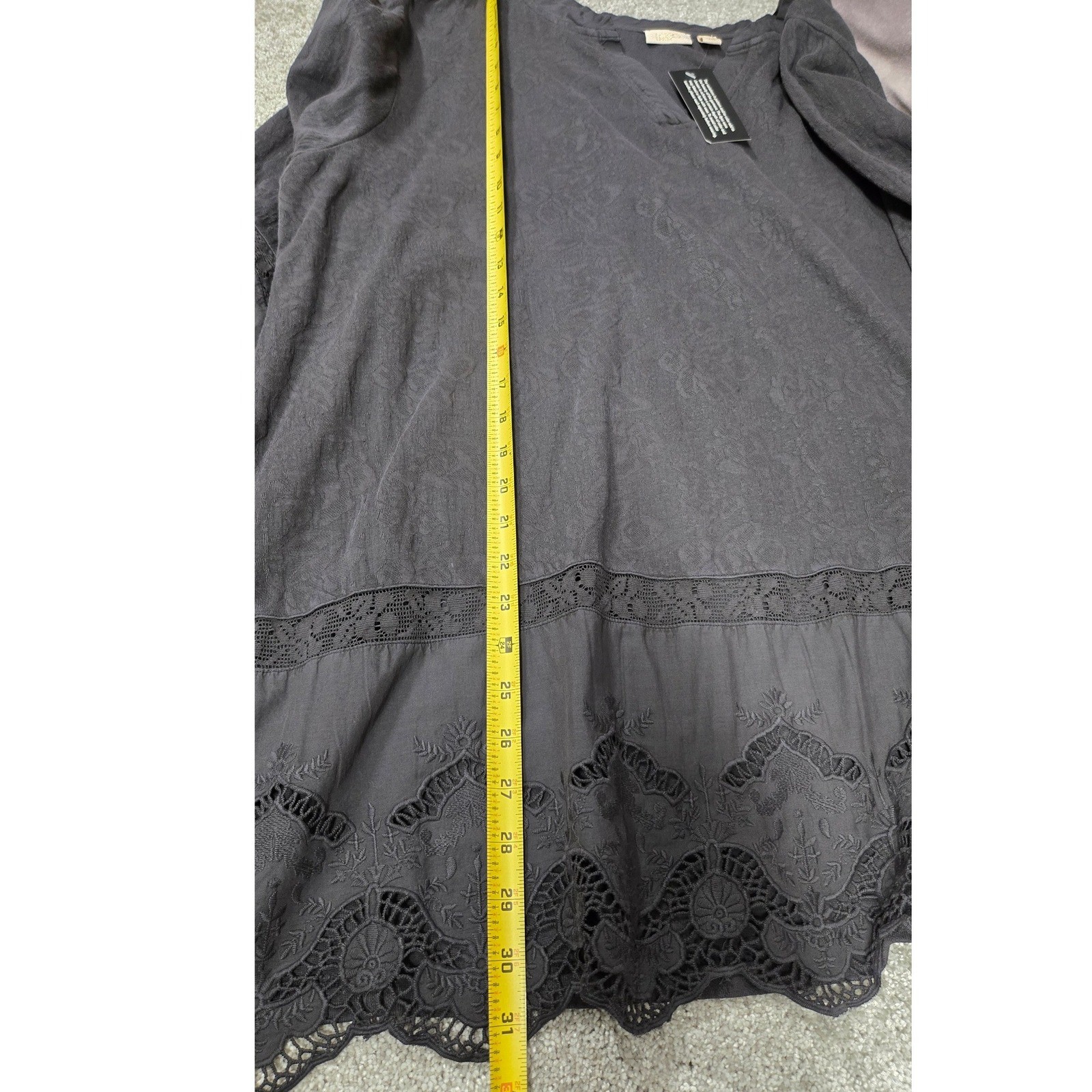 LOGO Lavish Lori Goldstein Gray Cotton Lace Eyelet Tunic Top Women’s Size 1X