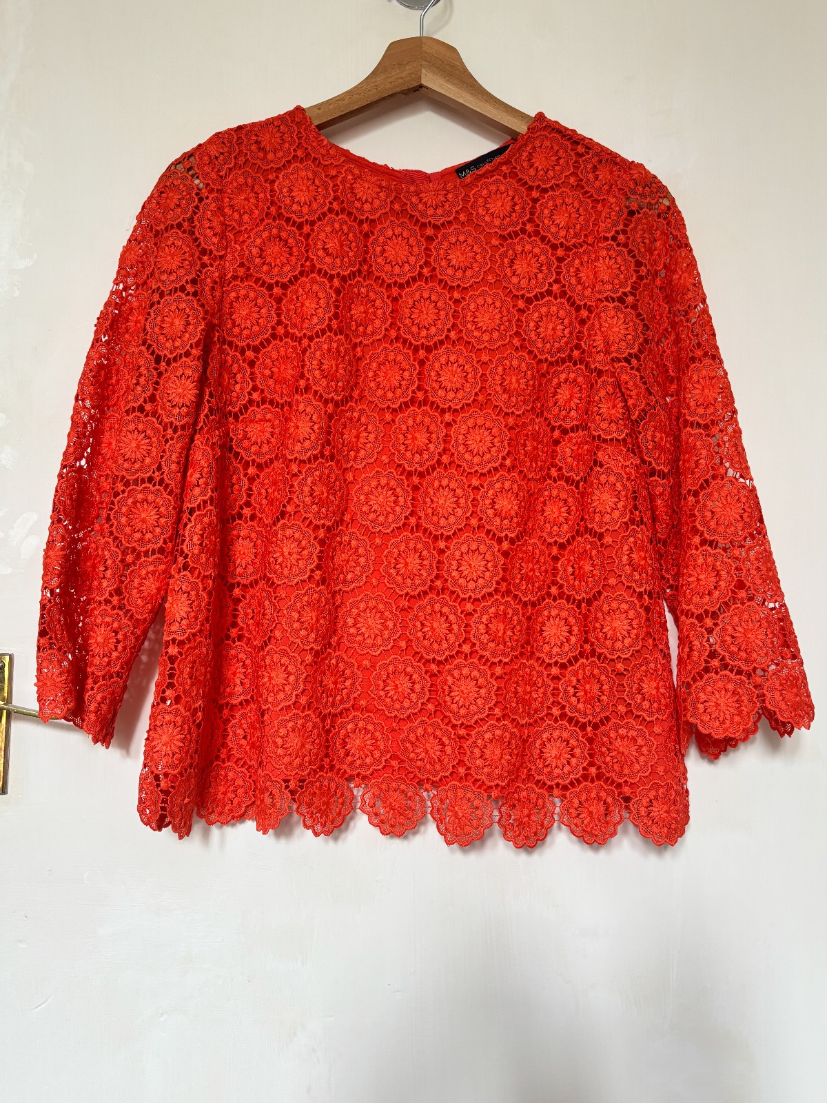 M&S Collection Orange Lace Top Womens Size 10 – Smart Blouse Boho Bold Summer