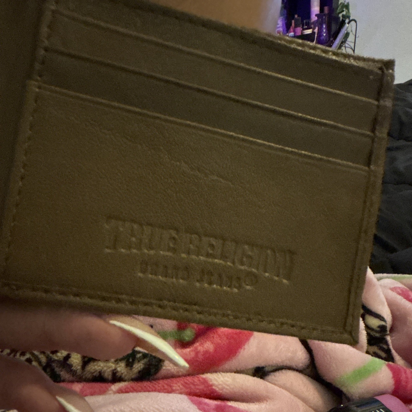 True Religion Men’s Solid Brown Leather Card Holder Wallet Credit Card Holder