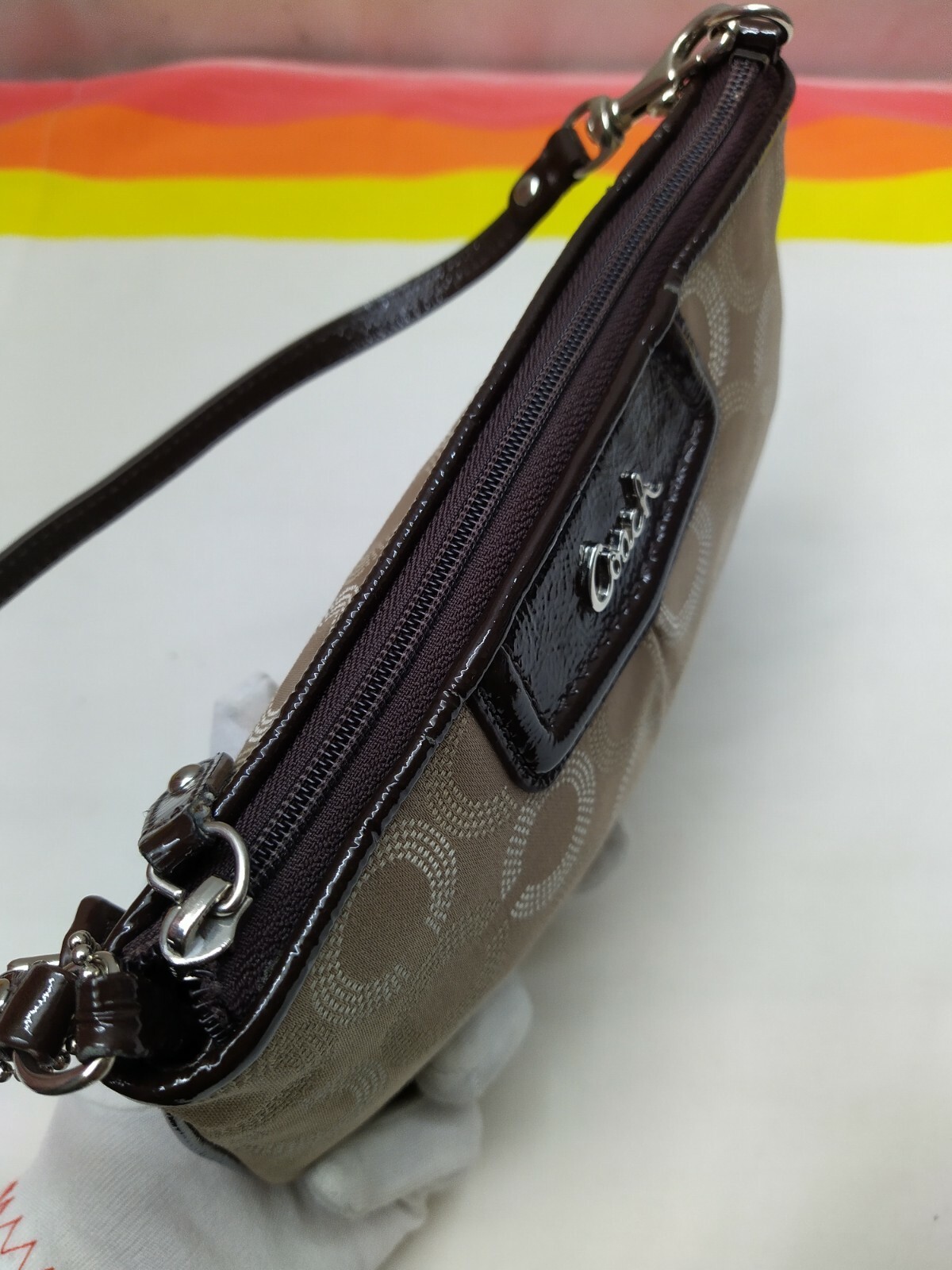 Coach Madison Gray Signature Canvas Credit Card Wallet Large Wristlet Clutch