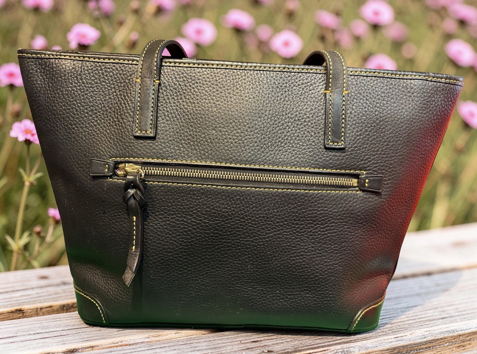 Dooney Bourke Black Pebble Leather Charleston Tote Shopper Shoulder Bag Purse