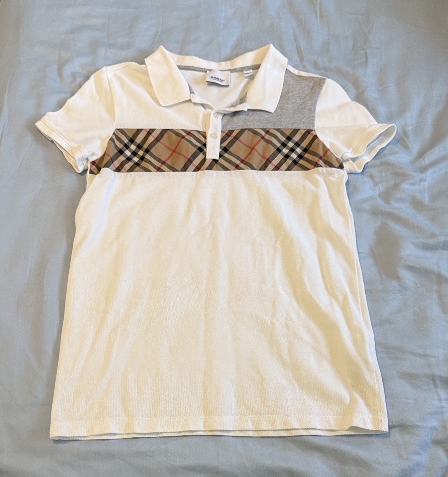 Burberry White Cotton Polo Shirt Plaid/Nova Check Panel 14Y SEE DESCRIPTION