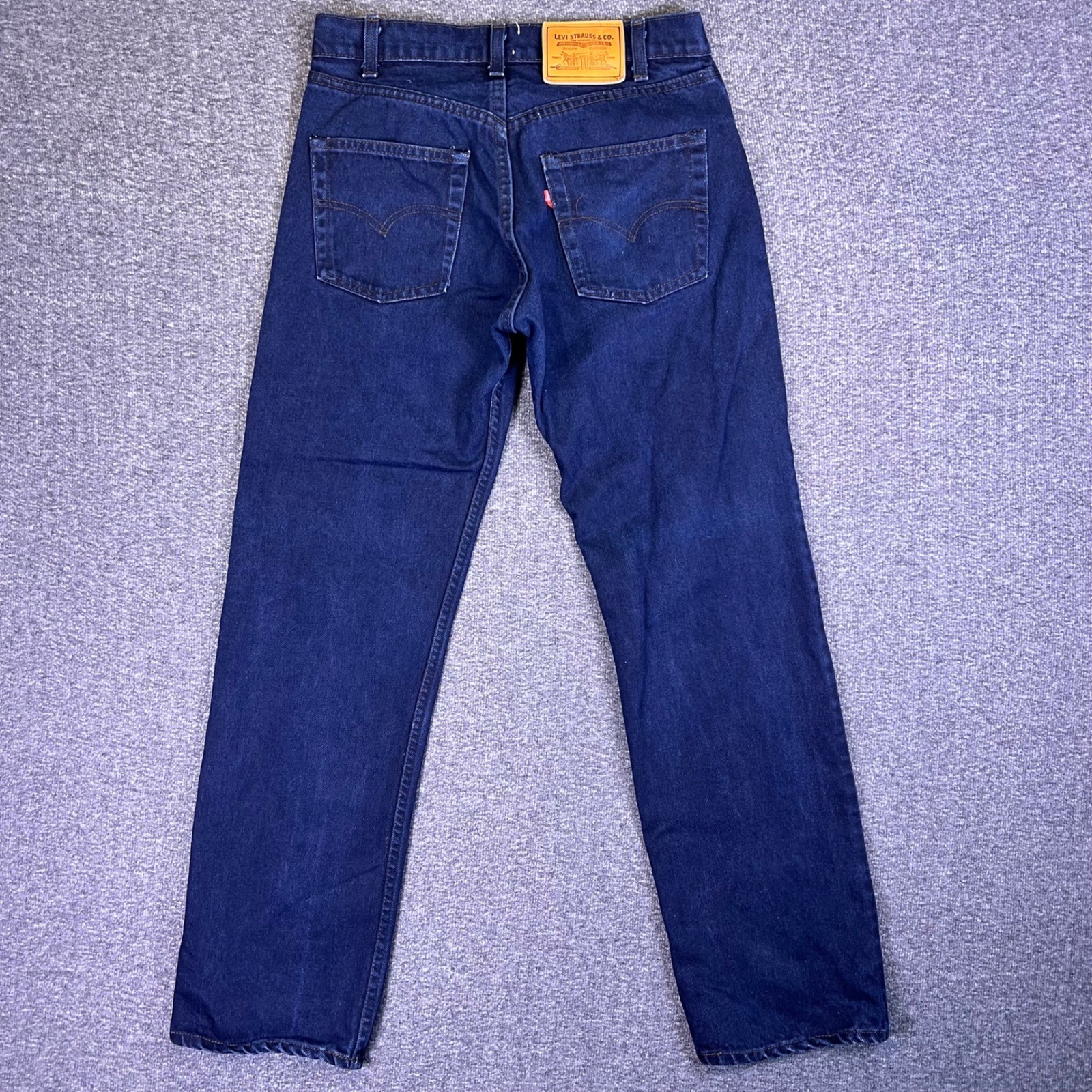 VTG 80s Levis 502 055B Jeans 32×32 Raw Indigo Denim Button Fly Red Tab Leather