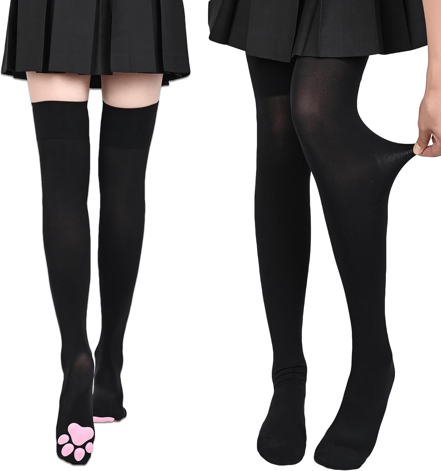Cat Paw Thigh High Socks Golves, Cute Soft 3D Toe Beans Socks Mittens Kitten Cla