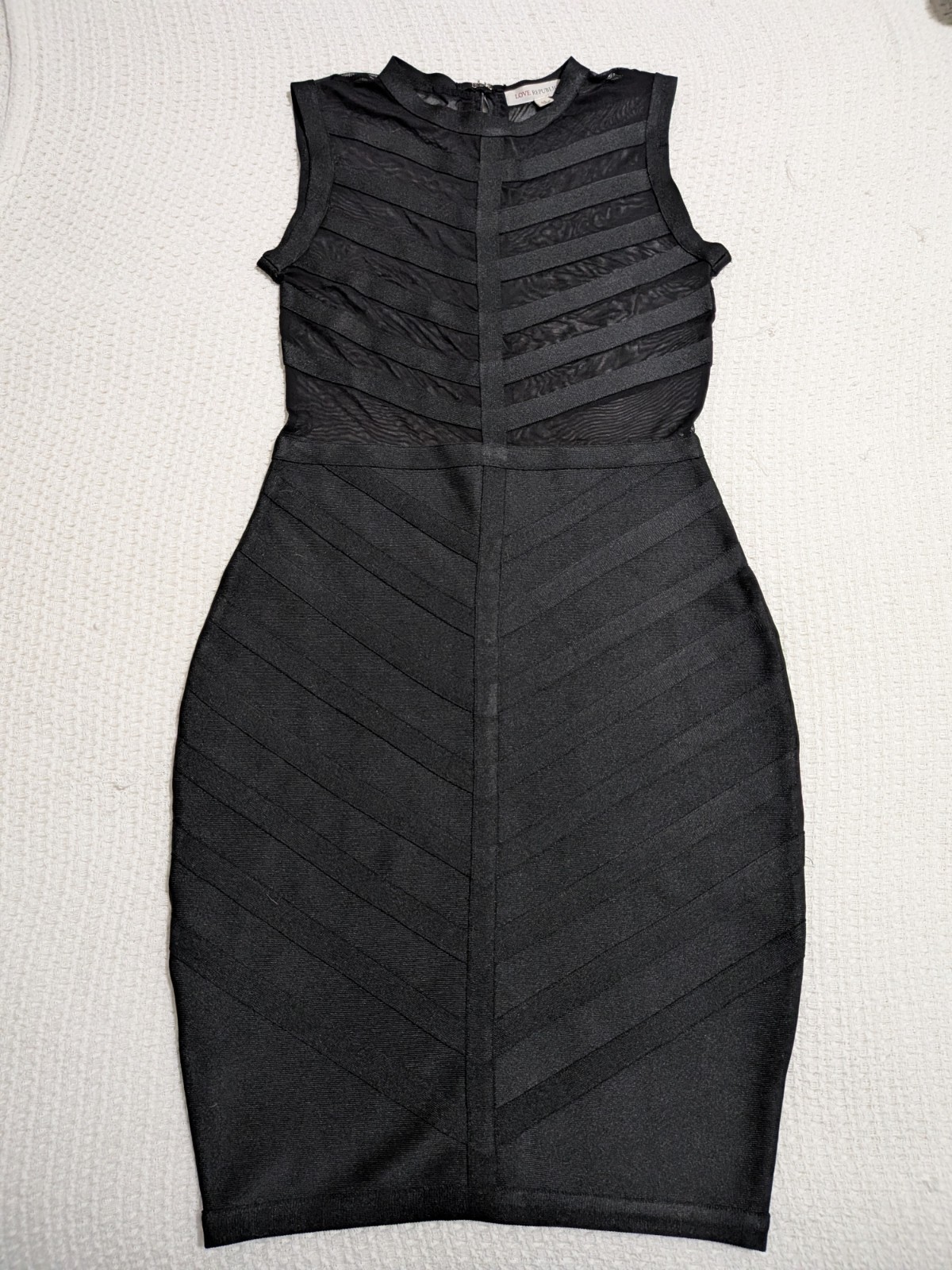 Love Republic Black Sleeveless Mock Neck Sheer Mesh Bodycon Dress M Zip