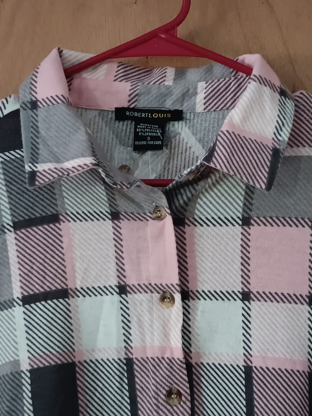 Robert Louis Women’s Small Pink/Gray Plaid Side Drawstring Ruching Button Shirt
