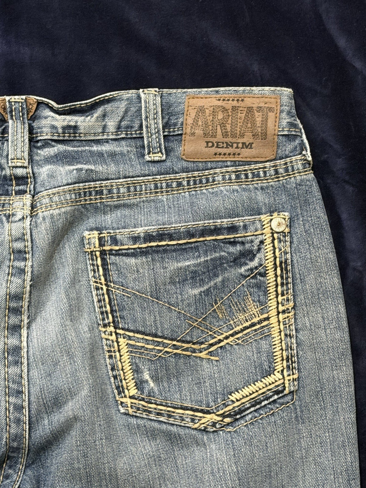 Ariat Mens Jeans 36×30 Bootcut Light Wash Heavy Stitch Western Denim