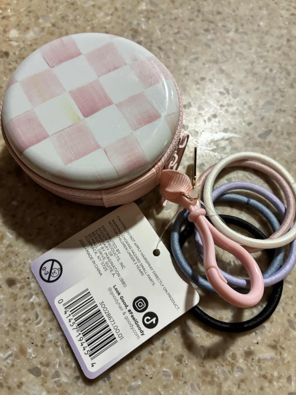 NEW MACKENZIE CHILDS X GOODY Round Elastic Tie Pouch Rosy Check